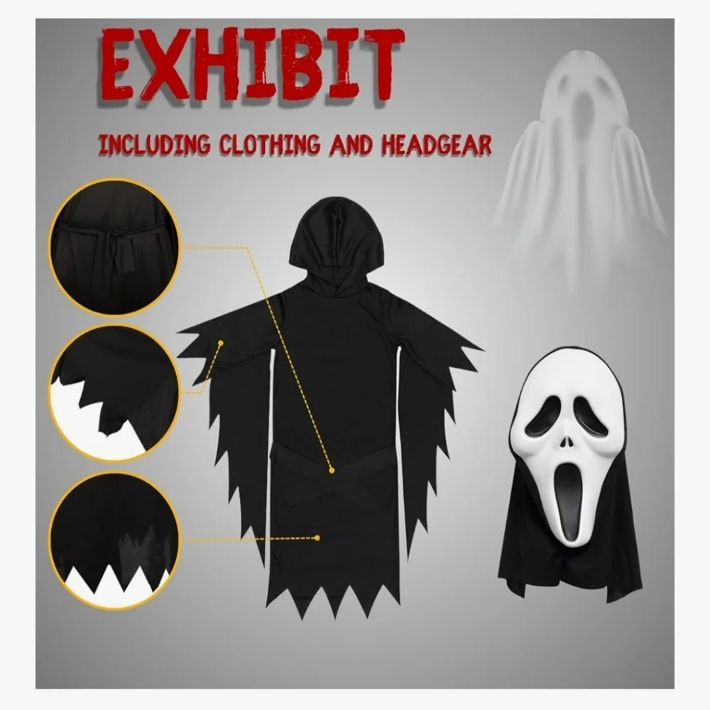 Kids Black Ghost Mask and Hooded Robe Halloween Costume